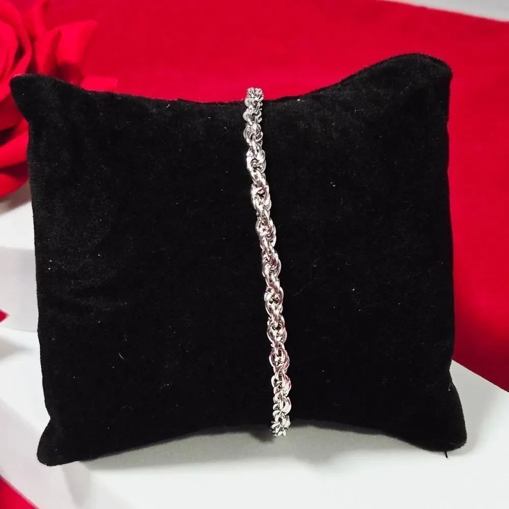 Silver Rope Chain Bracelet Stainless Steel Adjustable Unisex Classic Minimalist
